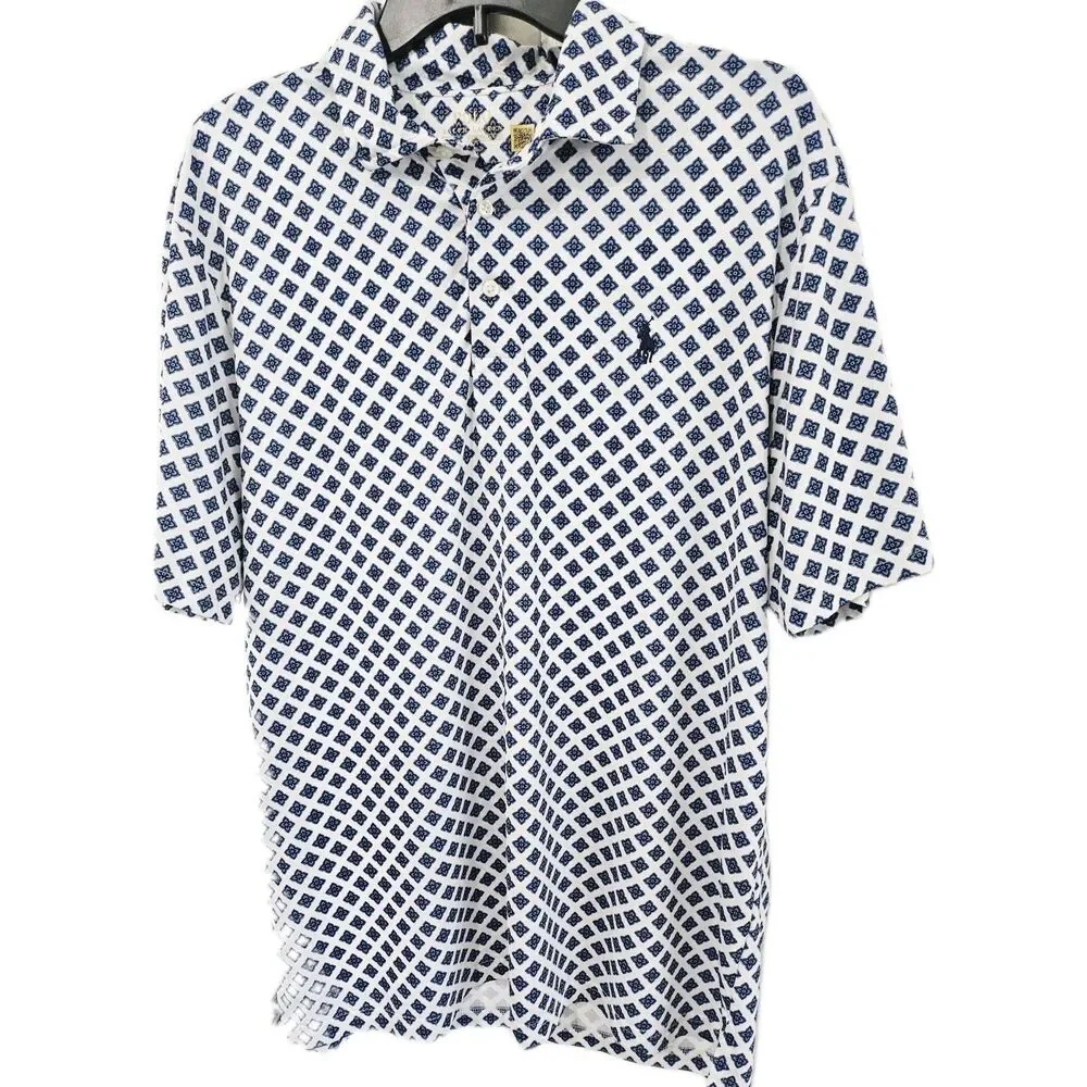 Polo Ralph Lauren Men's Blue/White Geometric Performance Golf Polo Shirt L